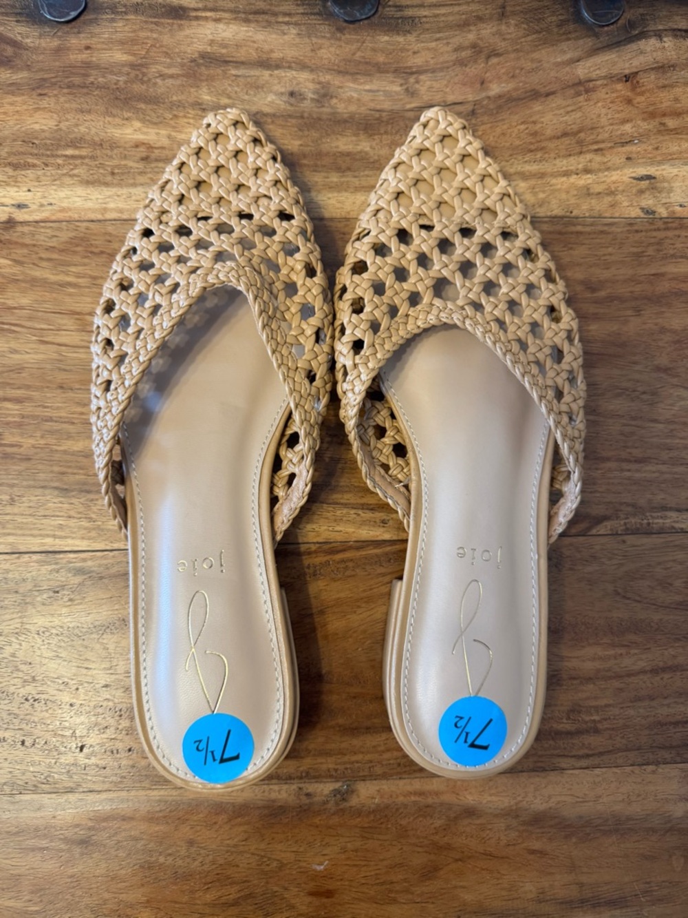 Joie Natural Woven Pointed-Toe Slide Mule